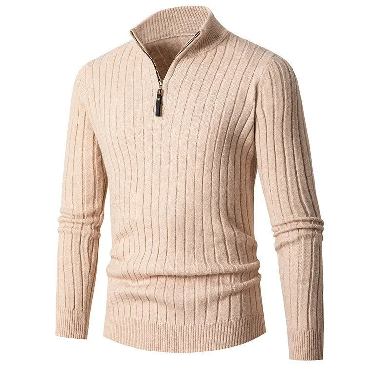 Half-Zip High-Collar Spun-Blend Sweater with Adjustable Fit