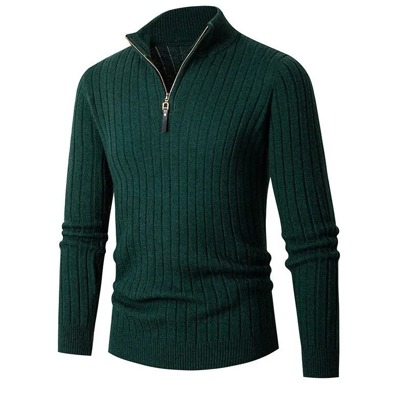 Half-Zip High-Collar Spun-Blend Sweater with Adjustable Fit