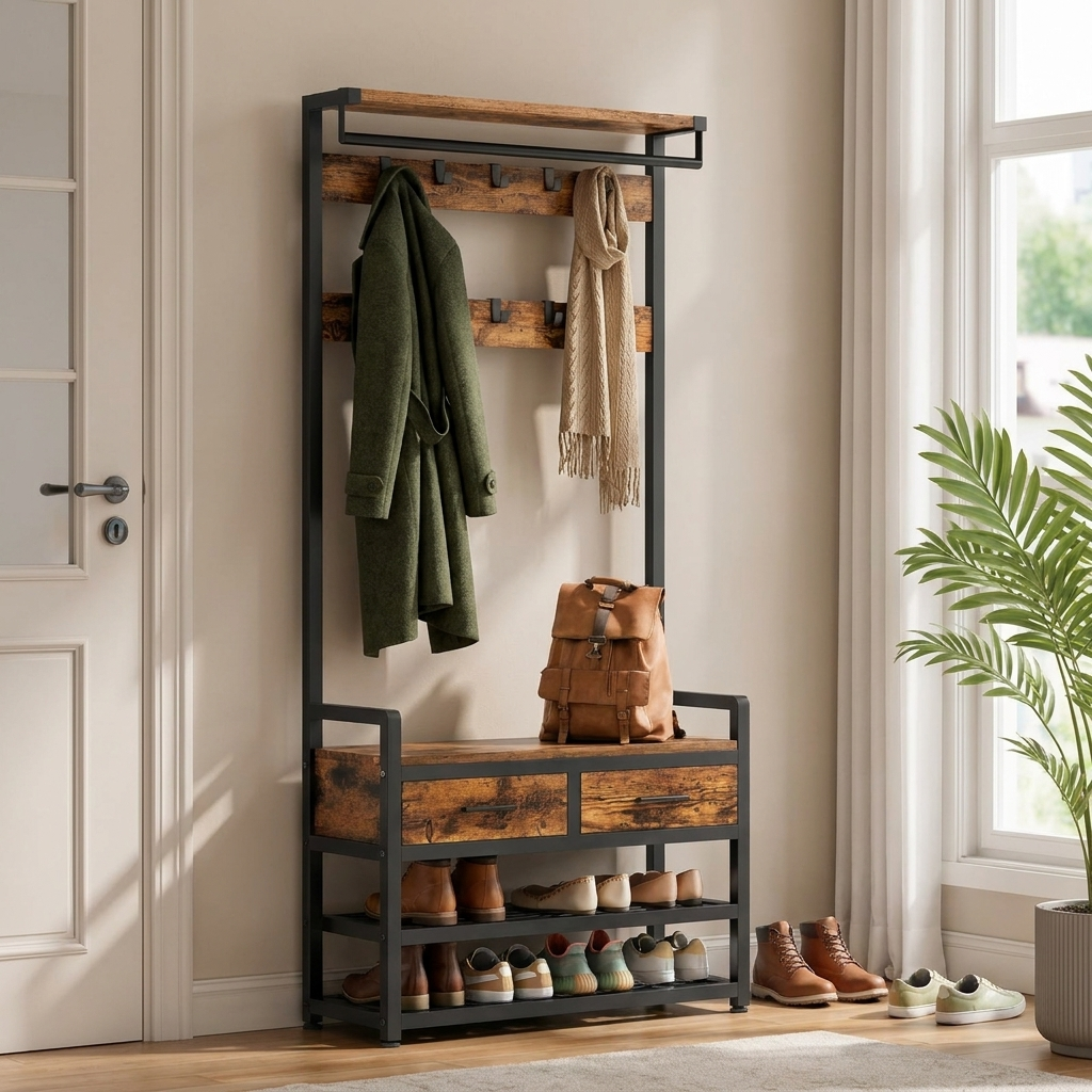 Hall Tree with Shoe Bench