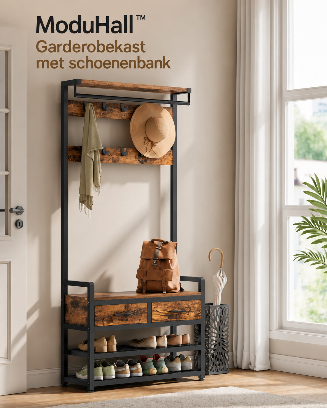 Hall Tree with Shoe Bench