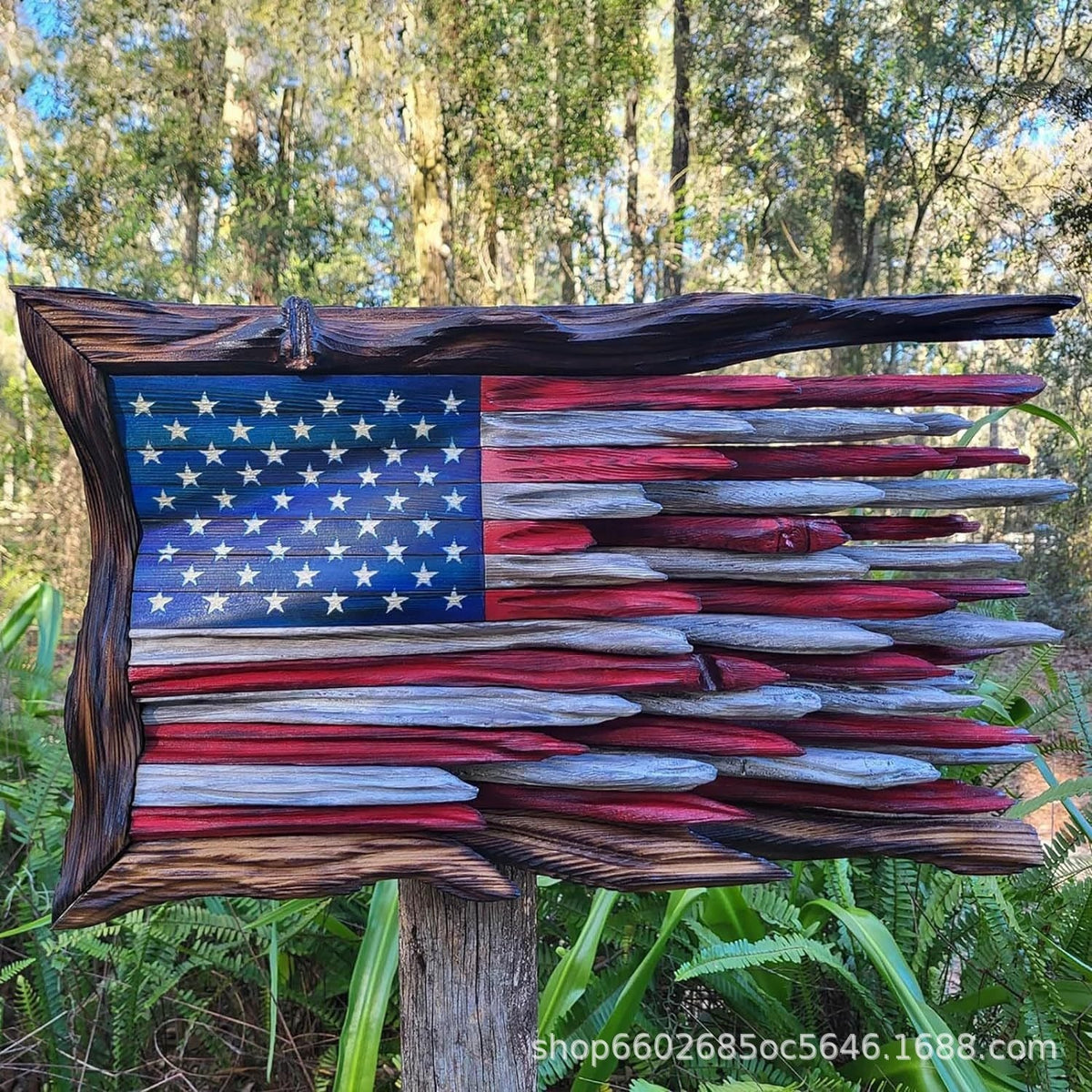 Handcrafted Rustic Driftwood American Flag Wall Relief