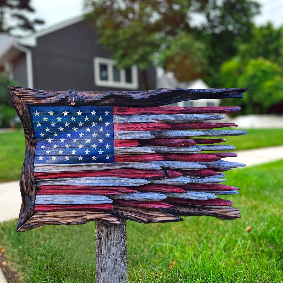 Handcrafted Rustic Driftwood American Flag Wall Relief