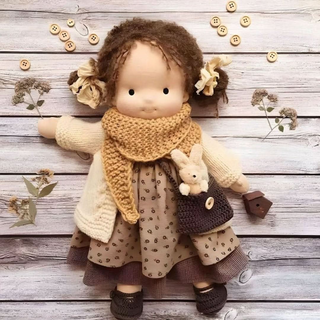 Handmade Waldorf Doll in Natural Materials - 30 cm