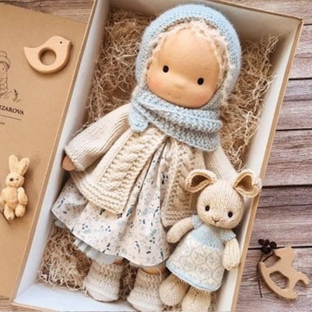 Handmade Waldorf Doll in Natural Materials - 30 cm