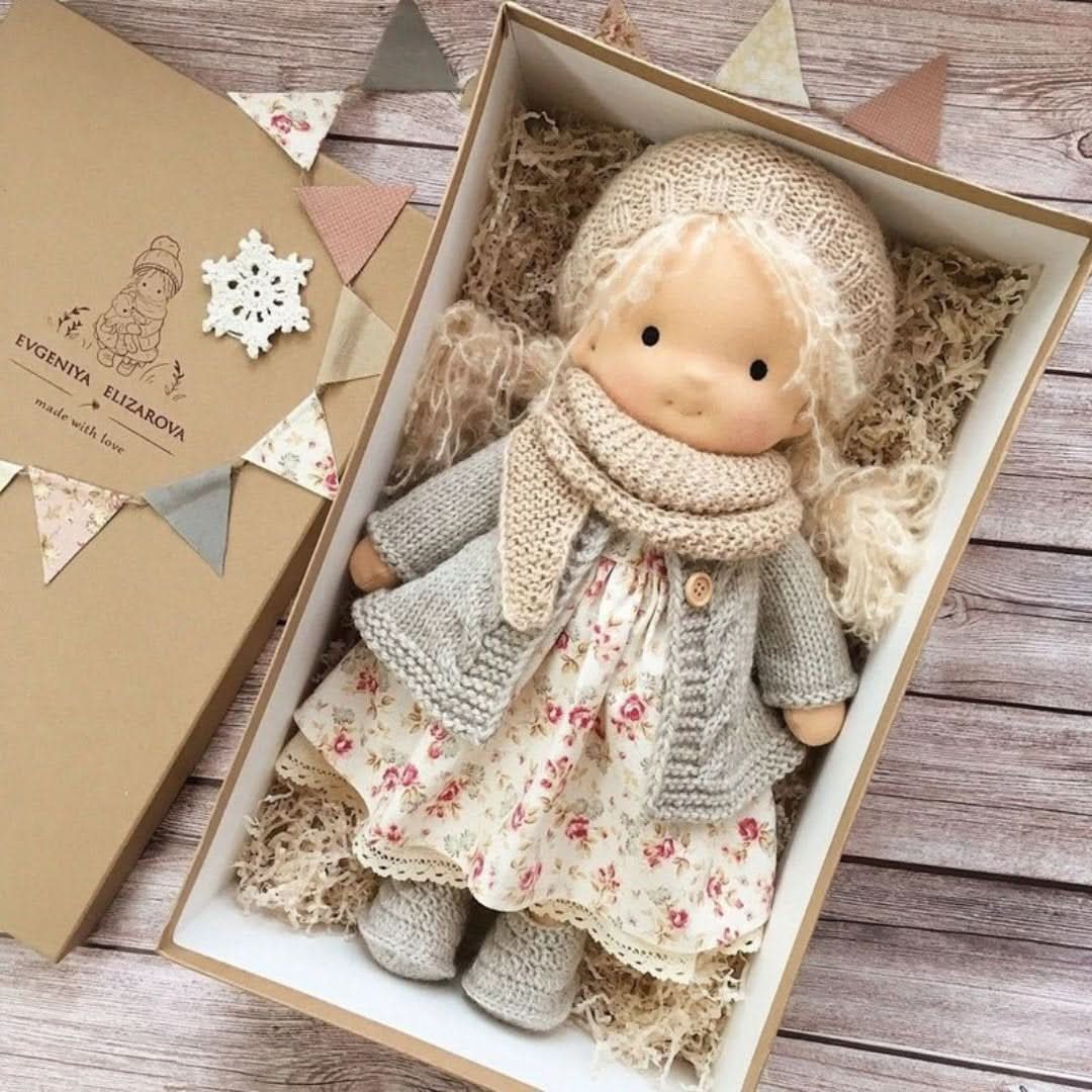 Handmade Waldorf Doll in Natural Materials - 30 cm