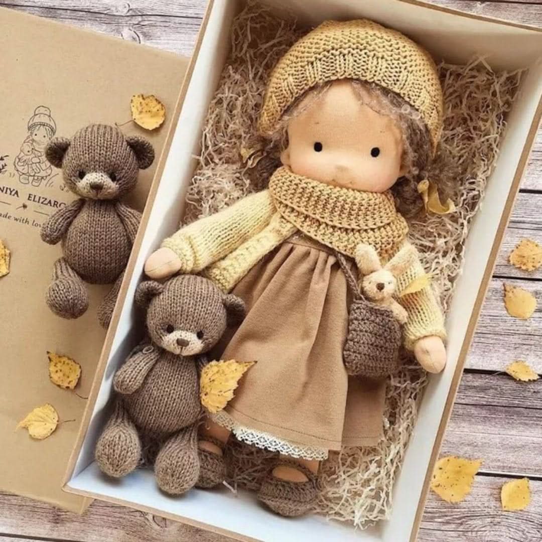 Handmade Waldorf Doll in Natural Materials - 30 cm
