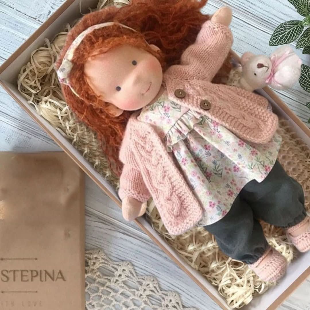 Handmade Waldorf Doll in Natural Materials - 30 cm