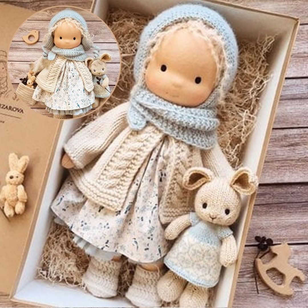 Handmade Waldorf Doll in Natural Materials - 30 cm