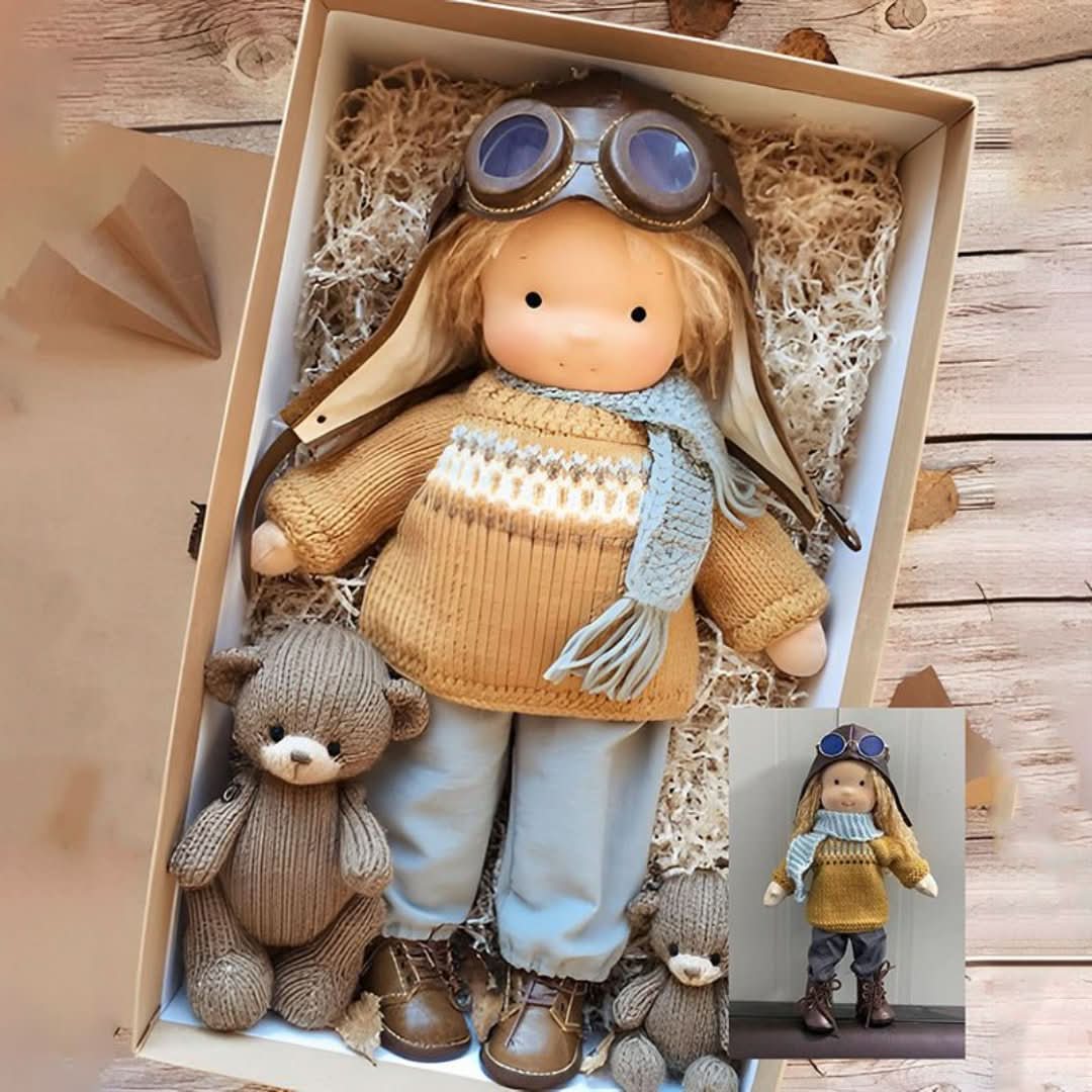 Handmade Waldorf Doll in Natural Materials - 30 cm