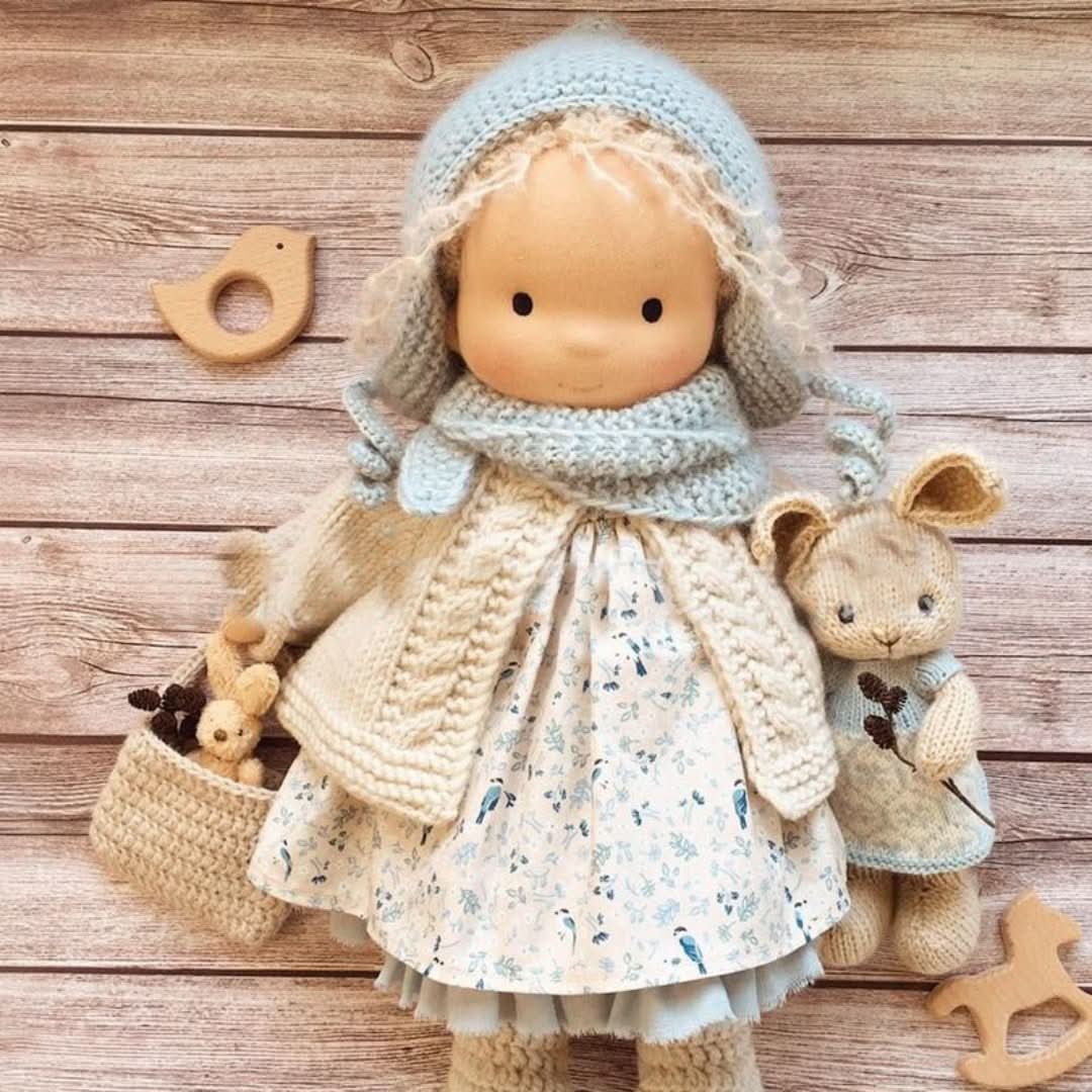 Handmade Waldorf Doll in Natural Materials - 30 cm