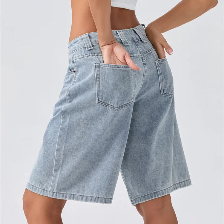 Image of Harper | Women's High-Waisted Denim Bermuda Shorts