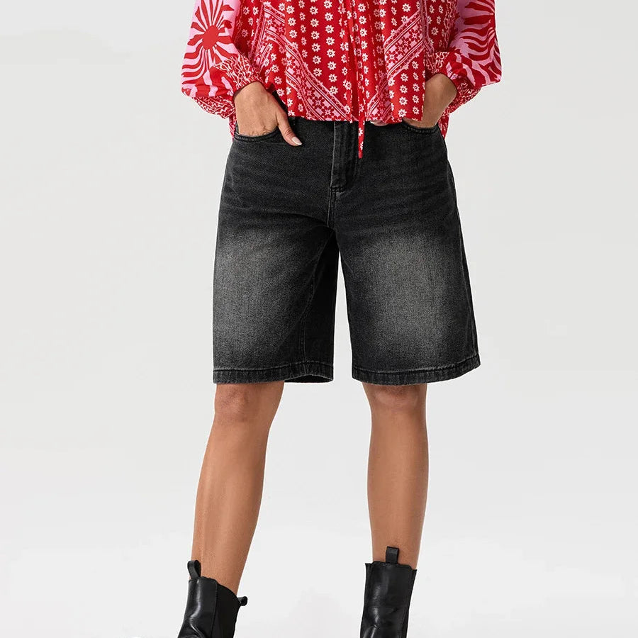 Image of Harper | Women's High-Waisted Denim Bermuda Shorts