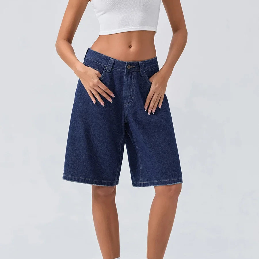 Image of Harper | Women's High-Waisted Denim Bermuda Shorts
