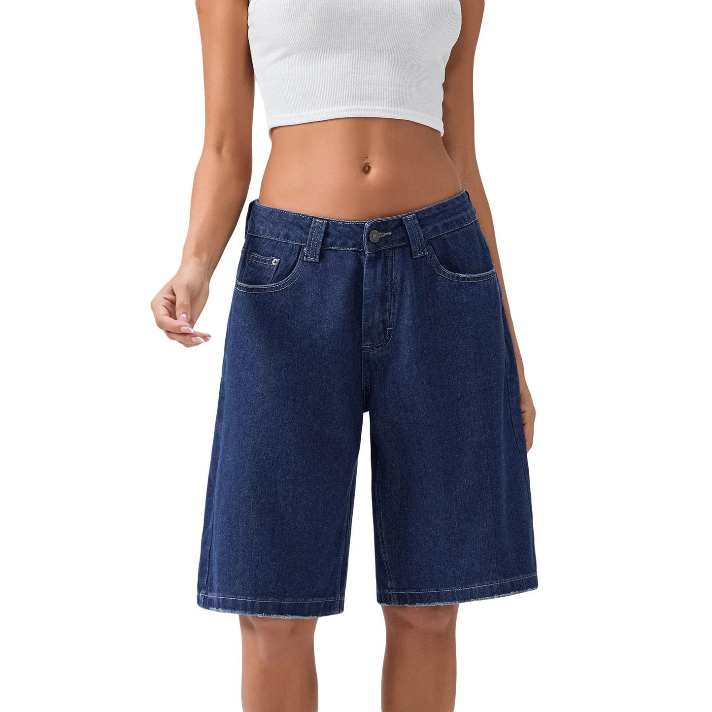 Image of Harper | Women's High-Waisted Denim Bermuda Shorts