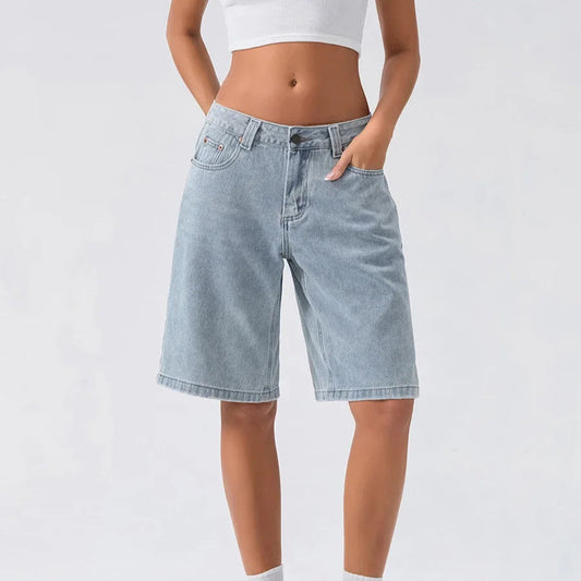 Image of Harper | Women's High-Waisted Denim Bermuda Shorts