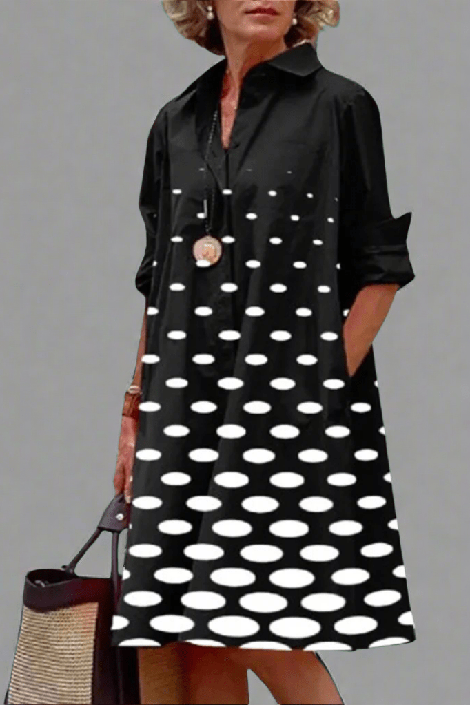 Image of Hazel | Women's Button-Down Polka Dot Mini Shirt Dress