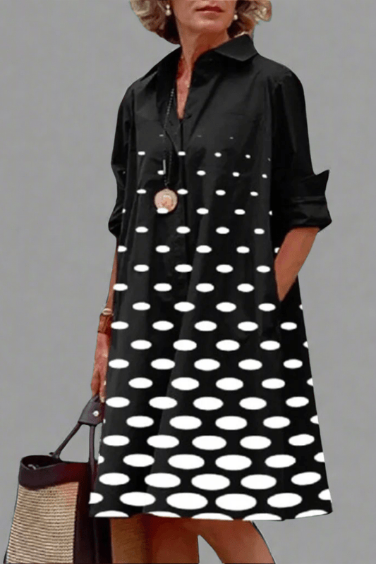 Image of Hazel | Women's Button-Down Polka Dot Mini Shirt Dress