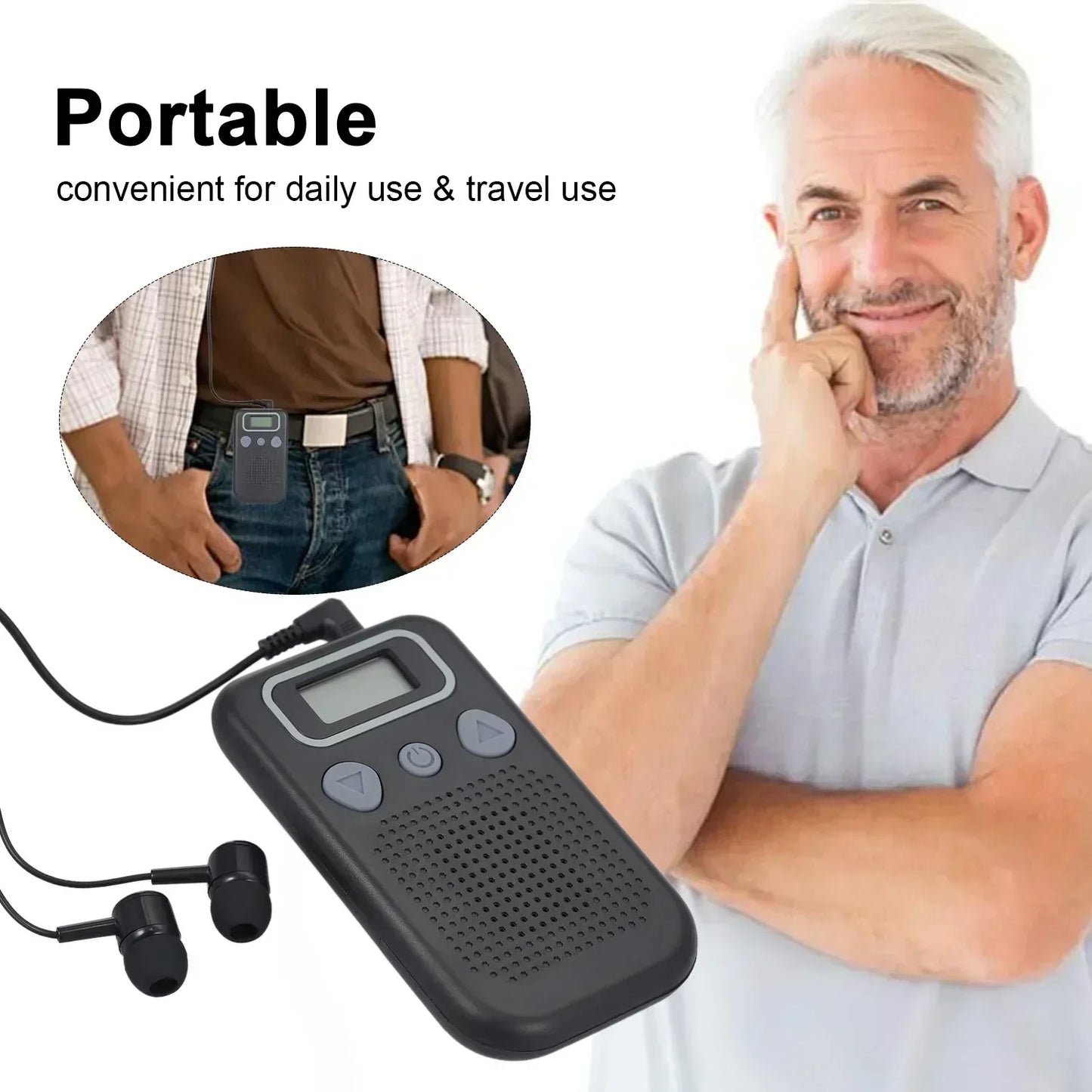 Hearing Aid Sound Amplifier – Battery-Powered In-Ear Hearing Amplifier with Headphones for Seniors and Adults
