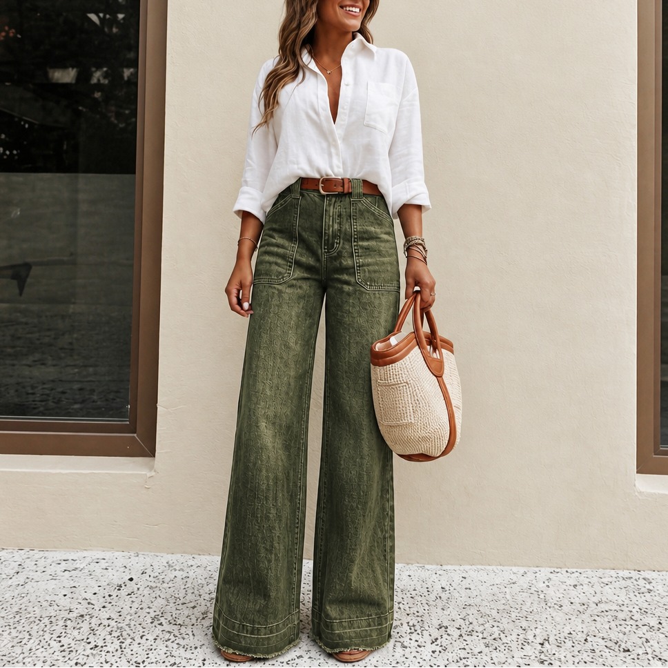 High-Rise Stretch Wide-Leg Denim Jeans