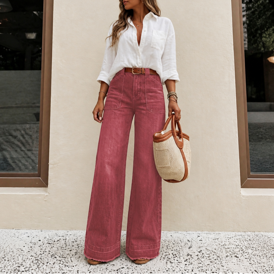 High-Rise Stretch Wide-Leg Denim Jeans