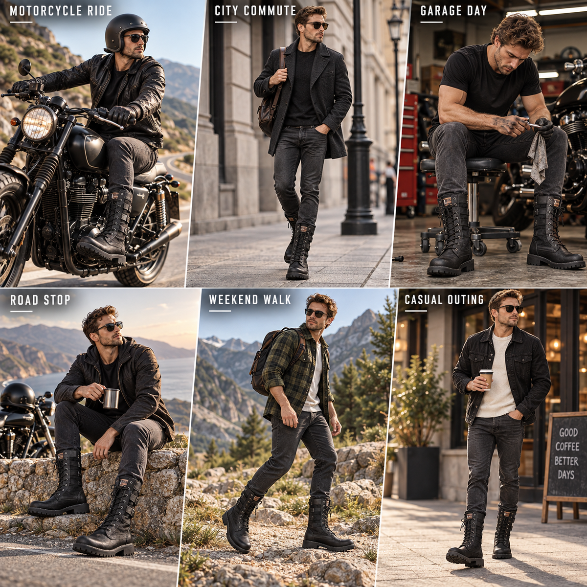 High-Top Motorcycle Boots