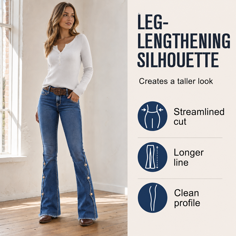 High-Waisted Stretch Flare Denim Jeans with Raw Fringe Hem