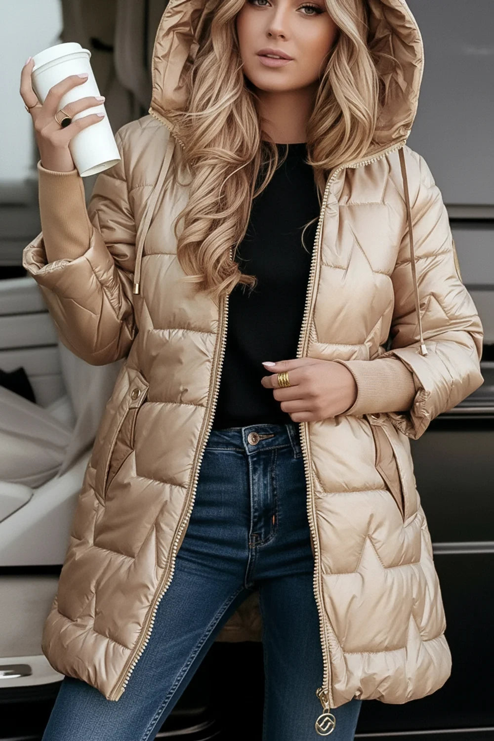 Hooded Quilted Jacket for Women AI replaced image