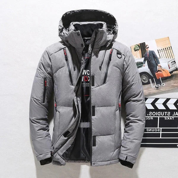 Insulated Duck Down Winter Zip Jacket with Removable Hood