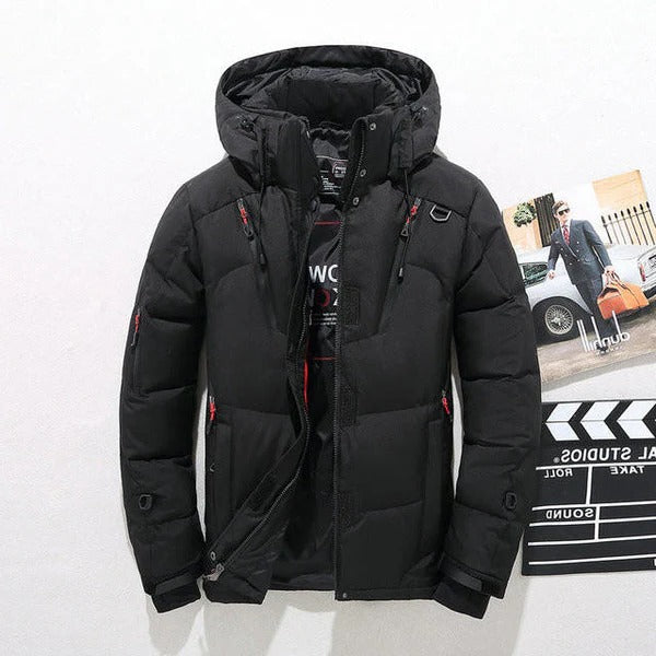 Insulated Duck Down Winter Zip Jacket with Removable Hood