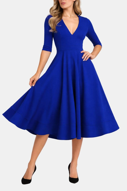 Image of Irene | Women's V-Neck A-Line Midi Dress