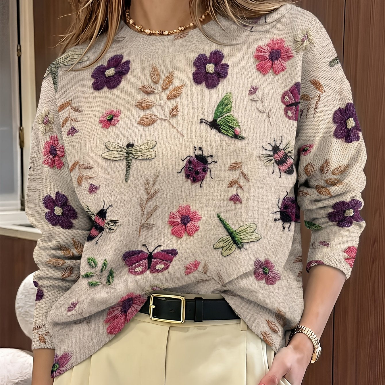 Image of Jacqueline | Women's Long Sleeve Printed Sweater