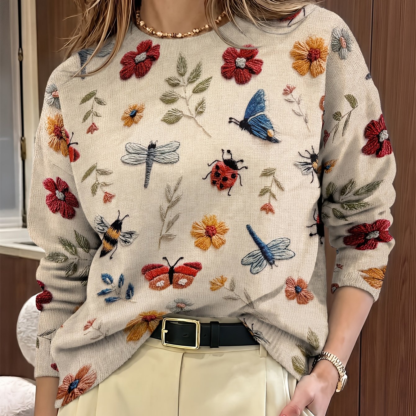 Image of Jacqueline | Women's Long Sleeve Printed Sweater