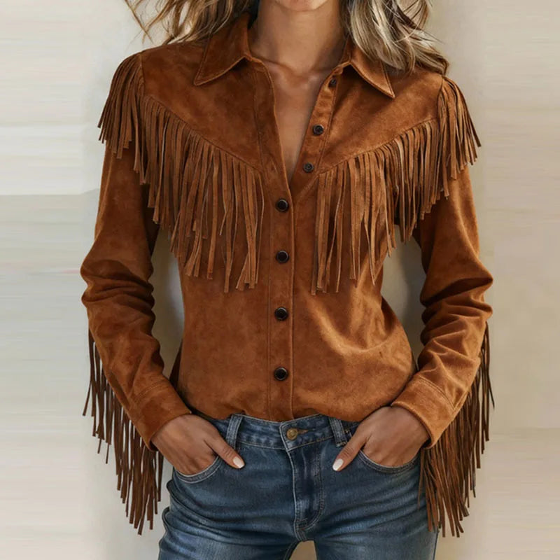 Image of Jasmine | Women's Fringe Long Sleeve Button-Down Blouse