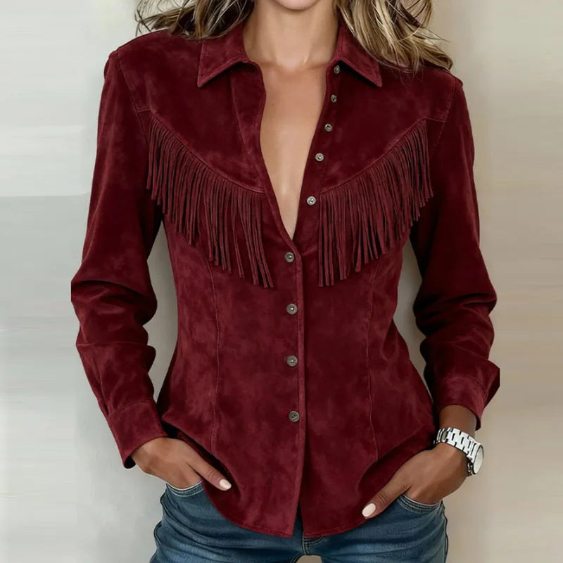 Image of Jasmine | Women's Fringe Long Sleeve Button-Down Blouse