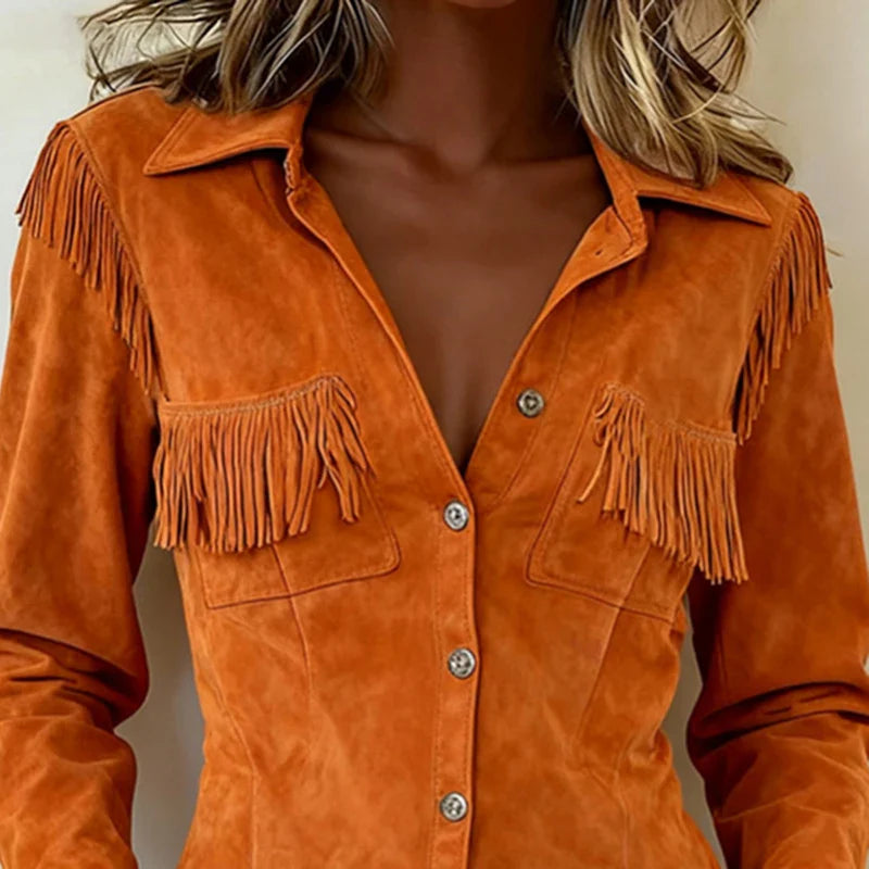 Image of Jasmine | Women's Fringe Long Sleeve Button-Down Blouse