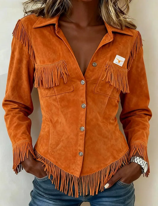 Jasmine | Women's Fringe Long Sleeve Button-Down Blouse - Image 2