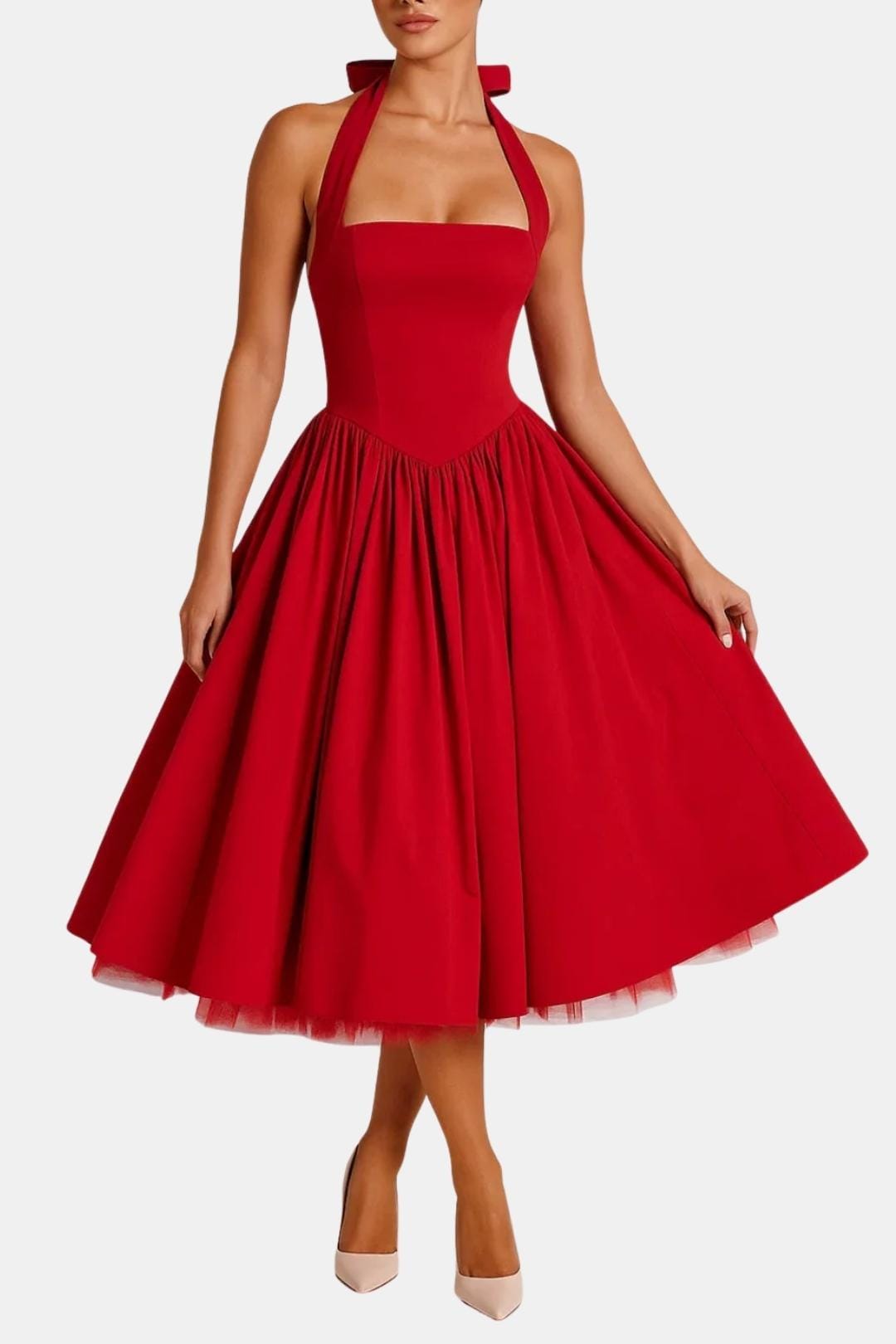 Image of Jennifer | Women's Halter Neck A-Line Midi Dress