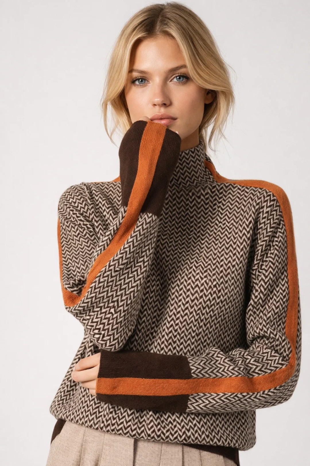 Image of Jennifer | Women's Turtleneck Chevron Pattern Sweater
