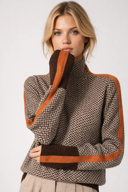 Image of Jennifer | Women's Turtleneck Chevron Pattern Sweater