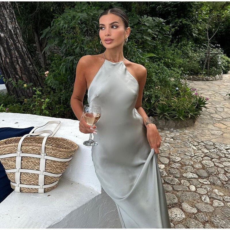 Image of Jessica | Women's Sleeveless Satin Midi Dress