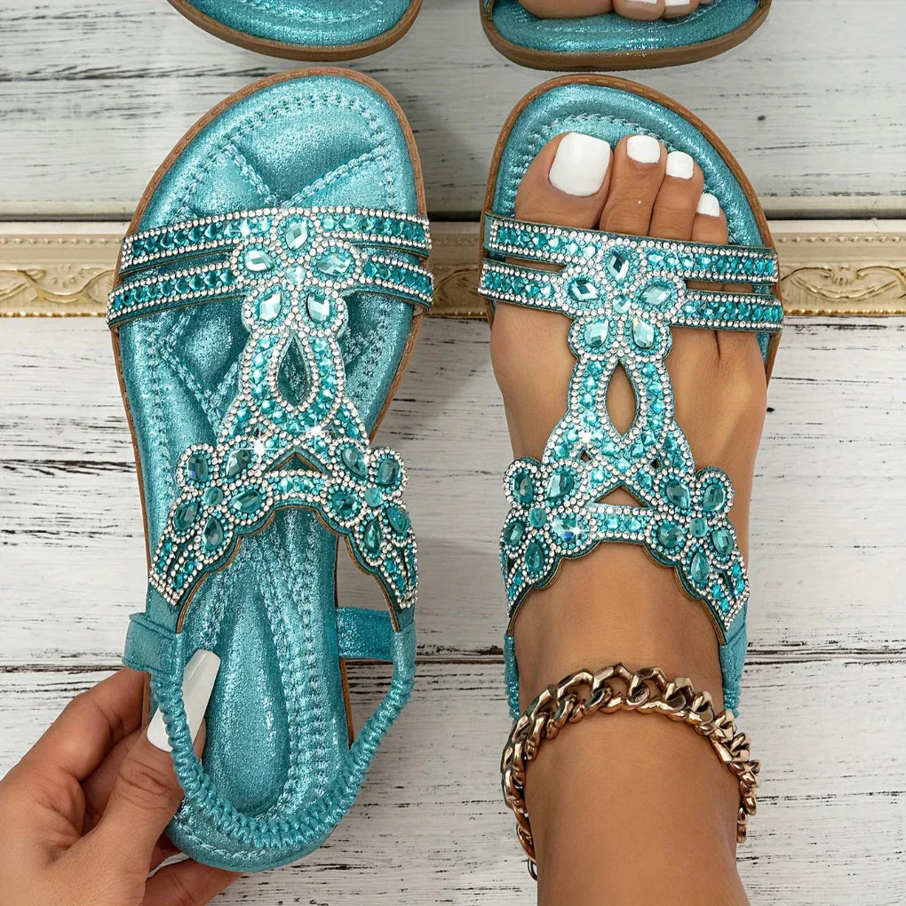 Image of Jordan | Women's Rhinestone Embellished Flat Sandals