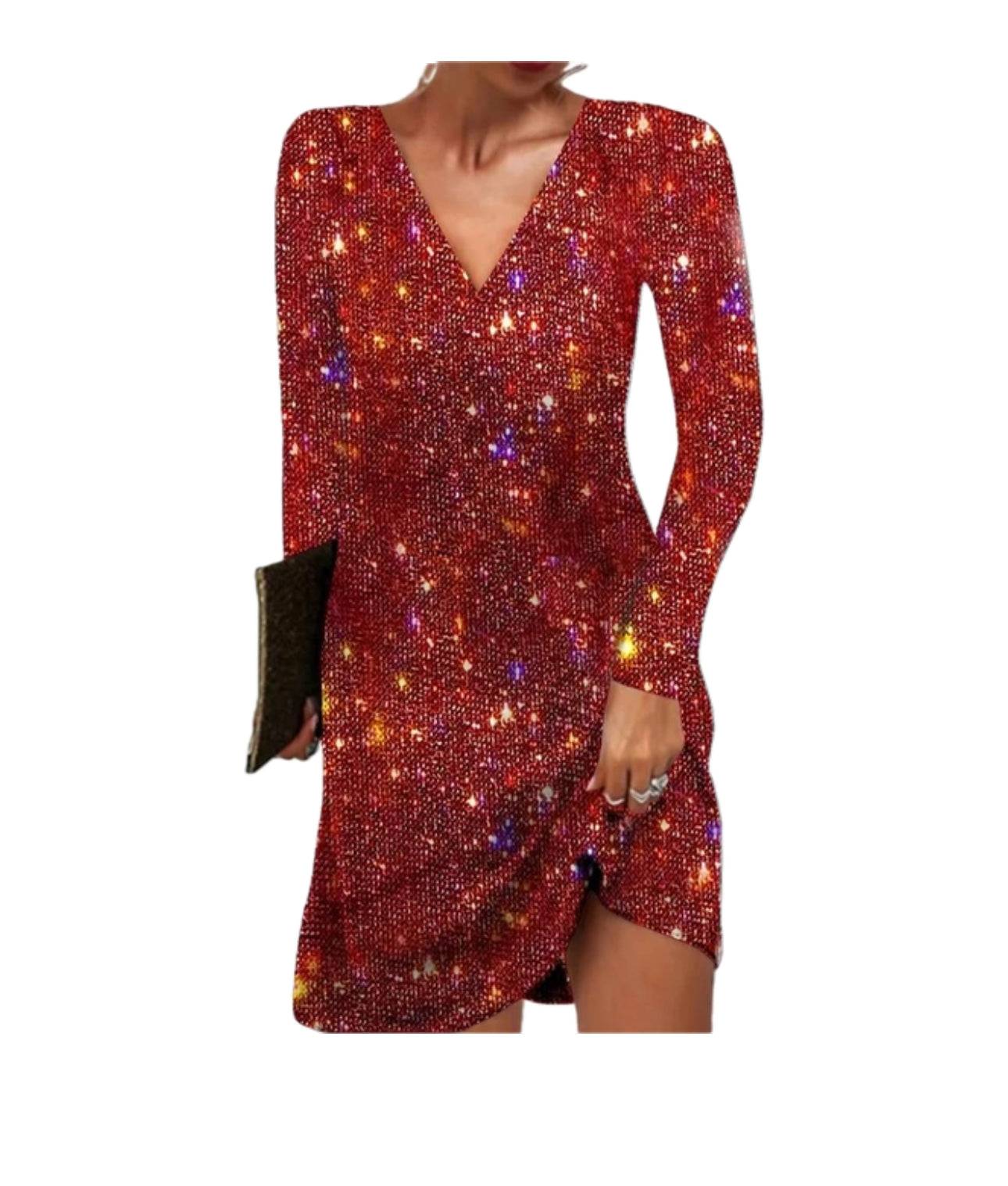 Image of Joyce | Women's V-Neck Sequin Mini Dress