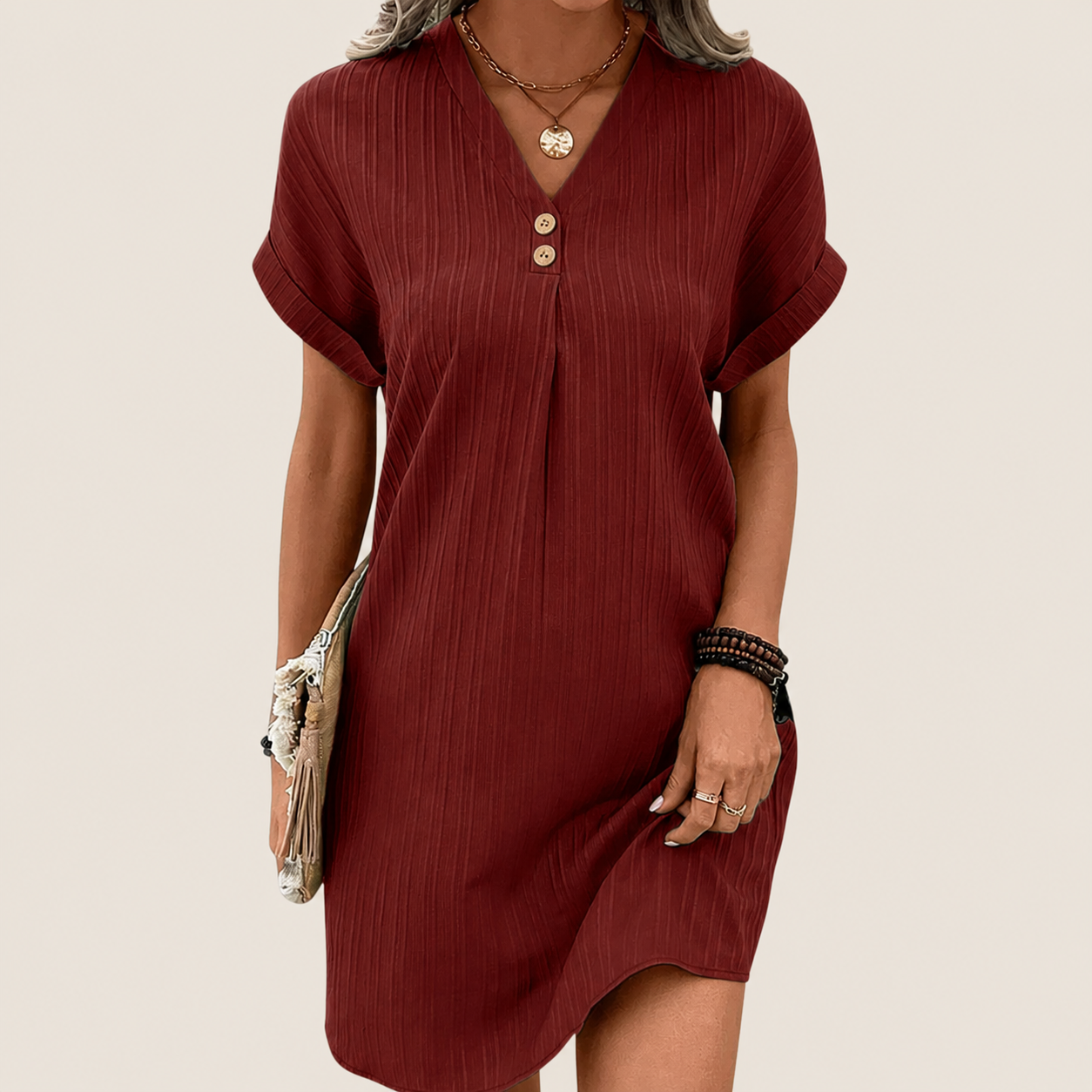 Judie | Women's V-Neck Mini Dress - Image 1