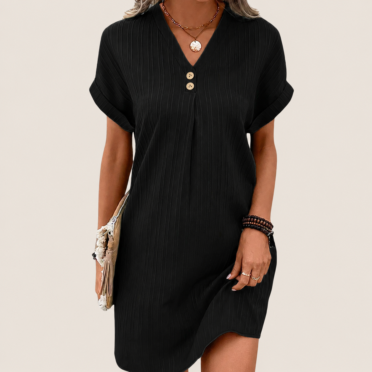 Judie | Women's V-Neck Mini Dress - Image 2