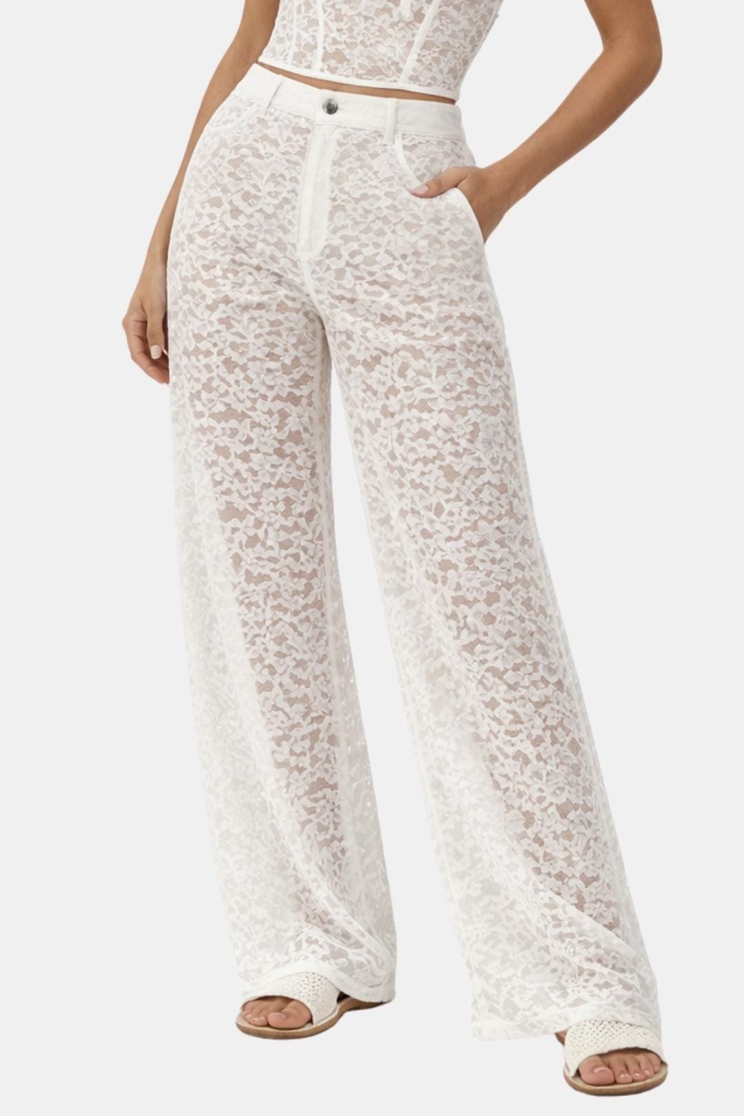 Image of Karen | Women's High-Waisted Lace Flare Pants