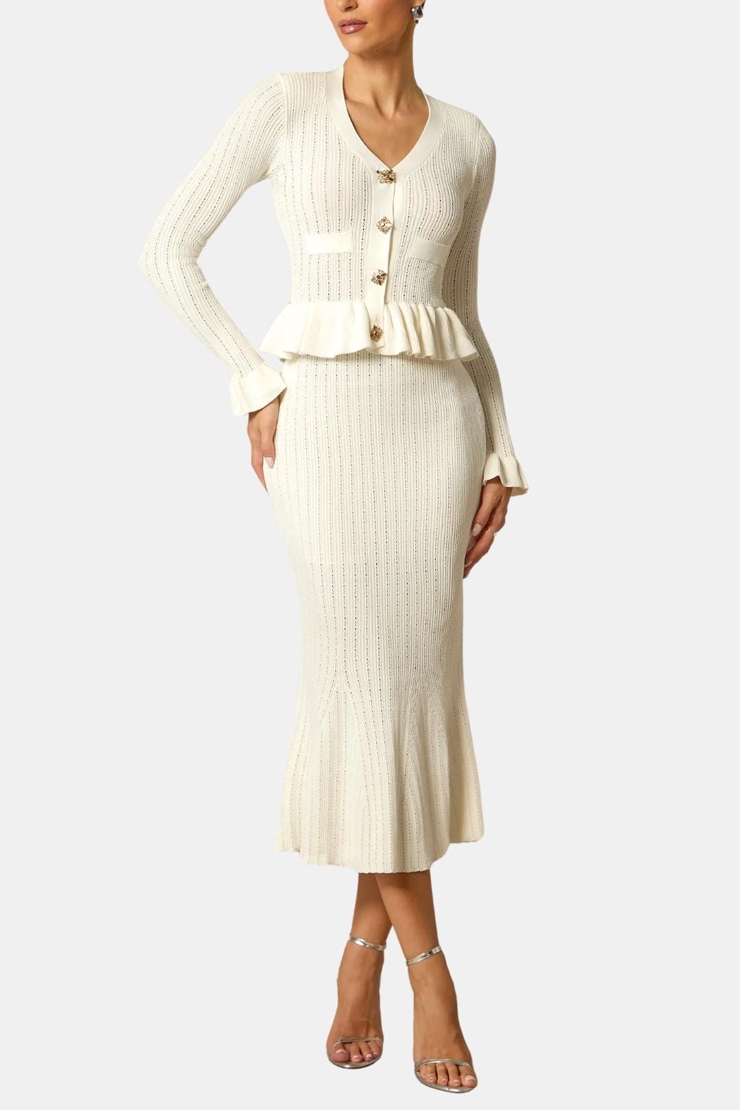 Image of Karen | Women's V-Neck Fit & Flare Midi Dress