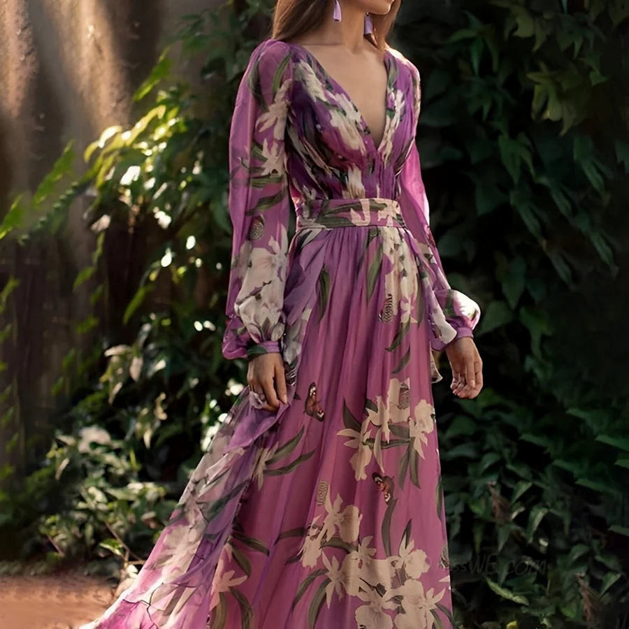 Image of Karen | Women's V-Neck Floral Maxi Dress
