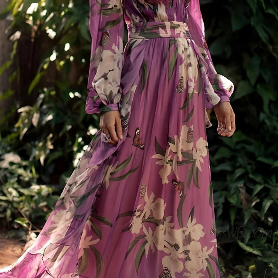 Image of Karen | Women's V-Neck Floral Maxi Dress