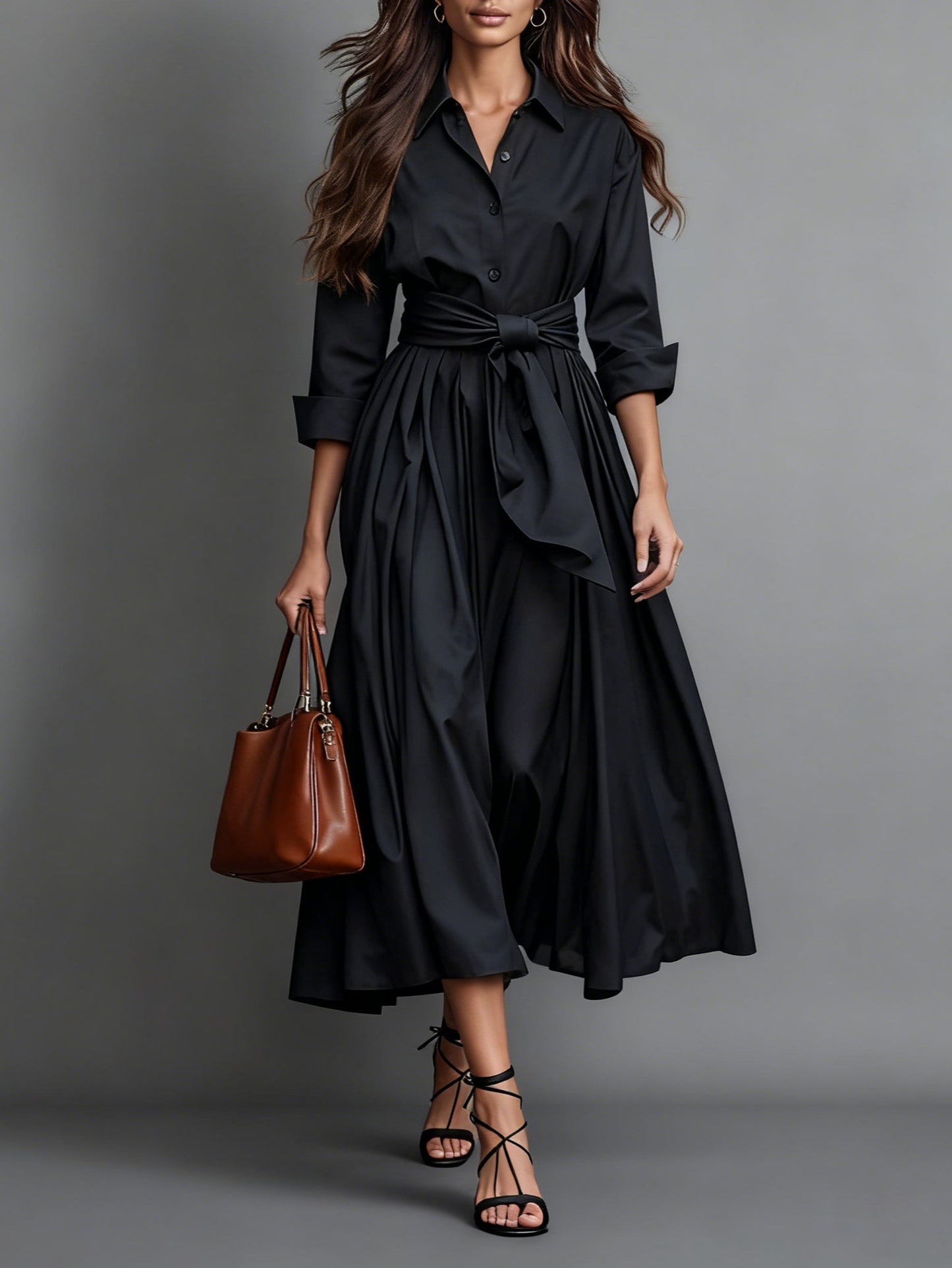 Image of Katelyn | Women's Long Sleeve A-Line Midi Shirt Dress