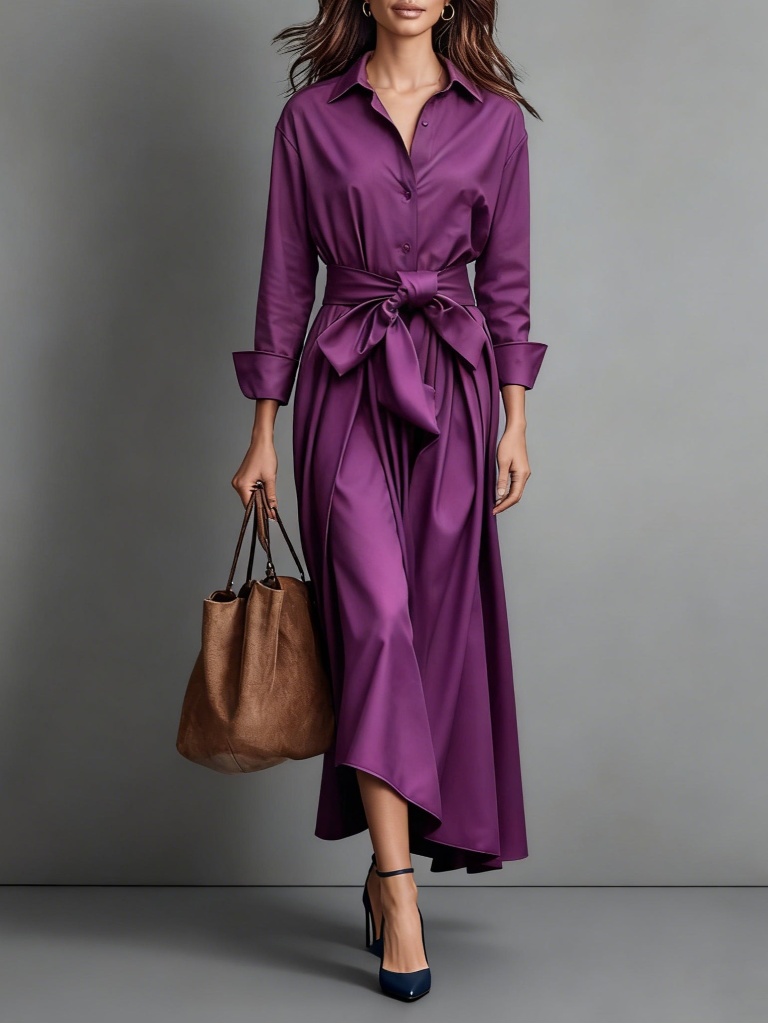 Image of Katelyn | Women's Long Sleeve A-Line Midi Shirt Dress